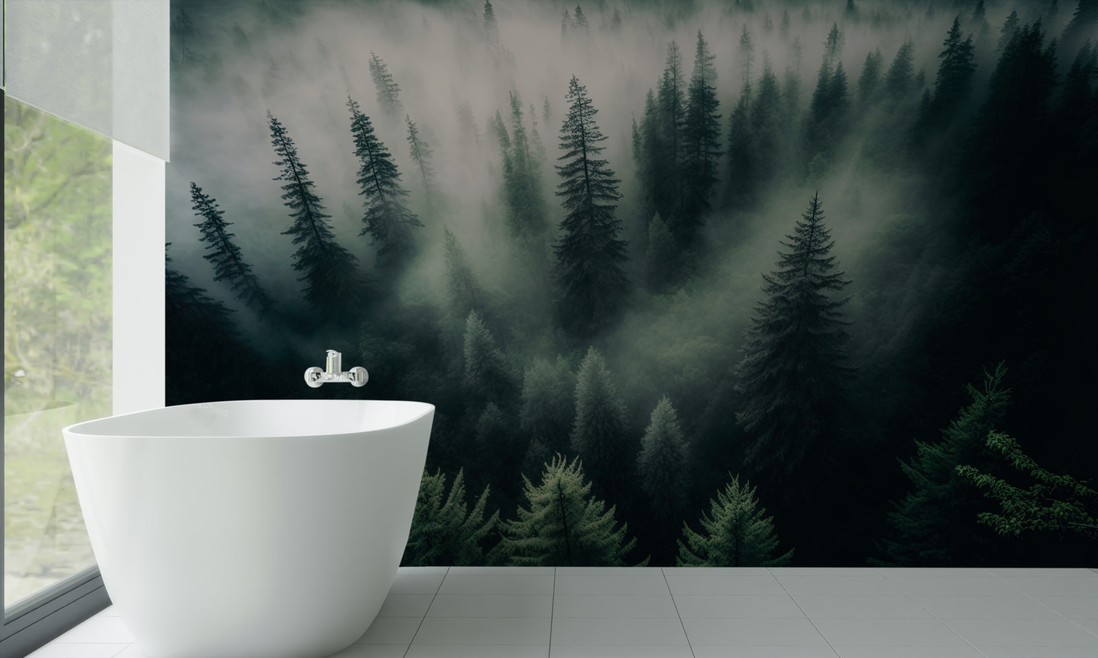 Papier peint brouillard dans un coin de pin lugubre