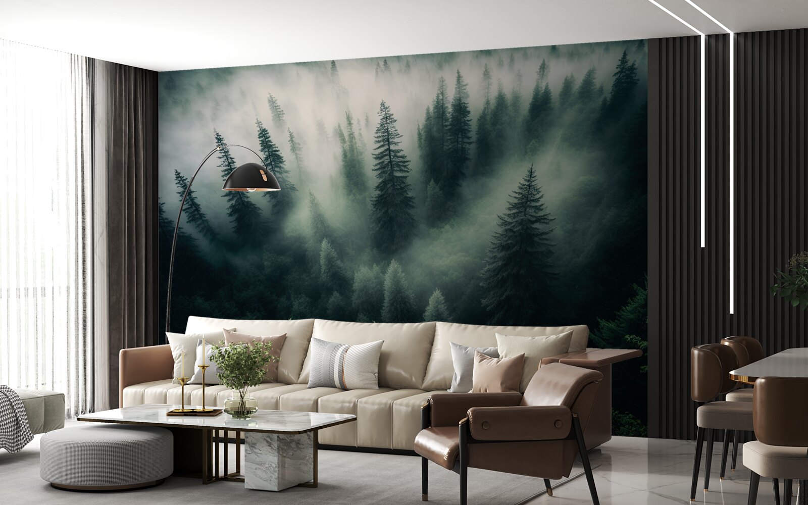 Papier peint brouillard dans un coin de pin lugubre