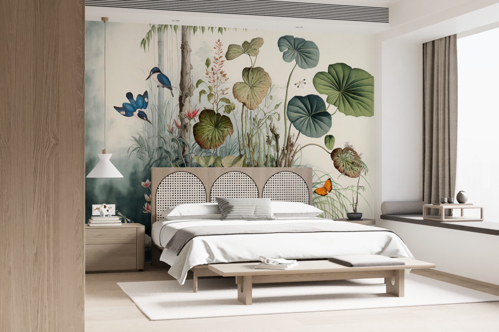 Papier peint une île isolée dans le lac sur laquelle se trouve une grue