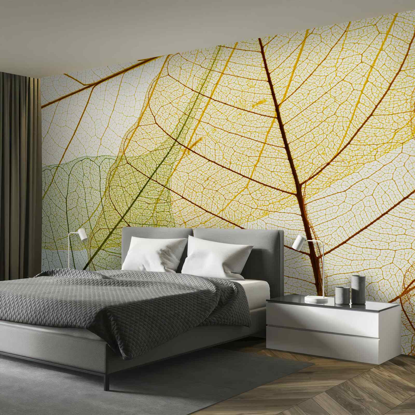 Papier peint feuilles d'automne, transparentes et jaunes