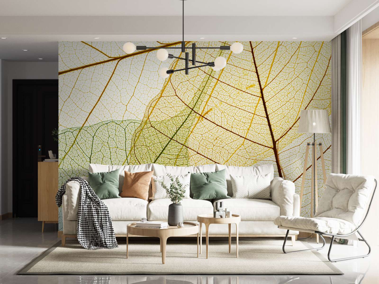 Papier peint feuilles d'automne, transparentes et jaunes