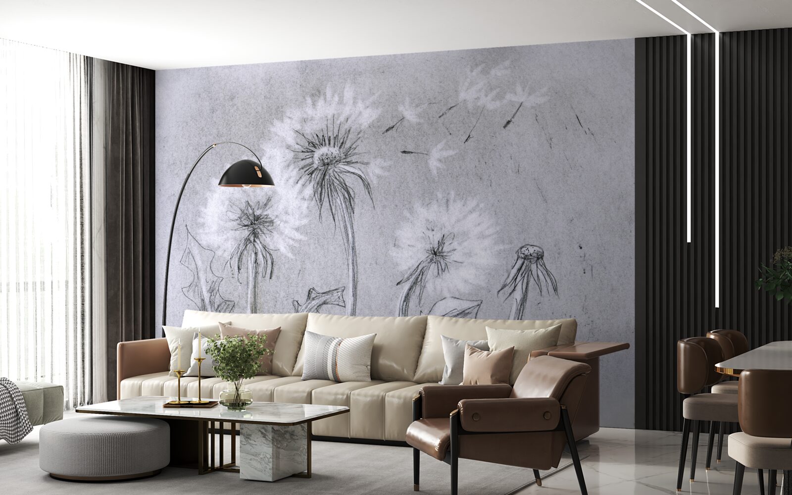 Papier peint le voyage du délicat pissenlit dans l'air