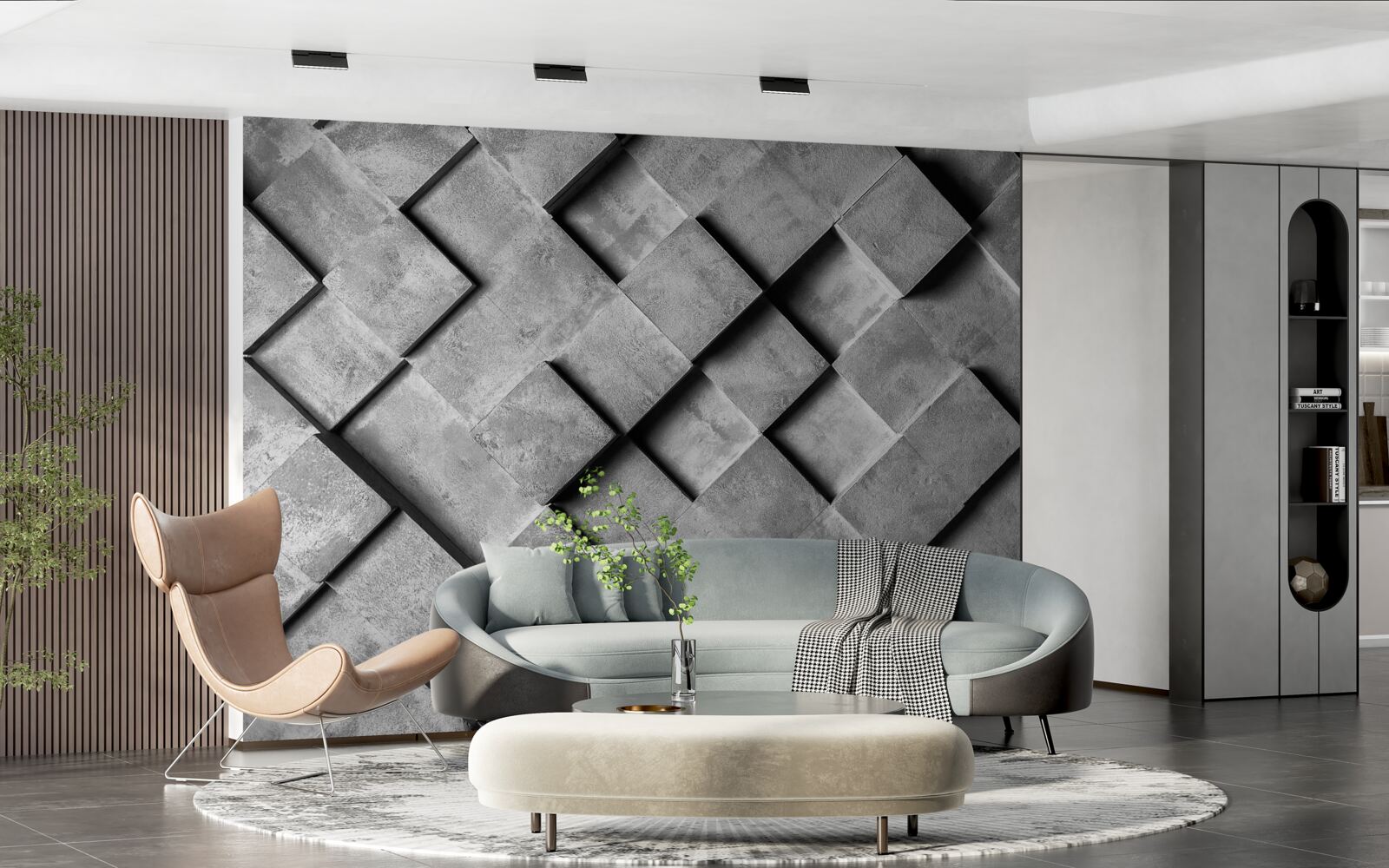 Papier peint rectangles 3D en gris