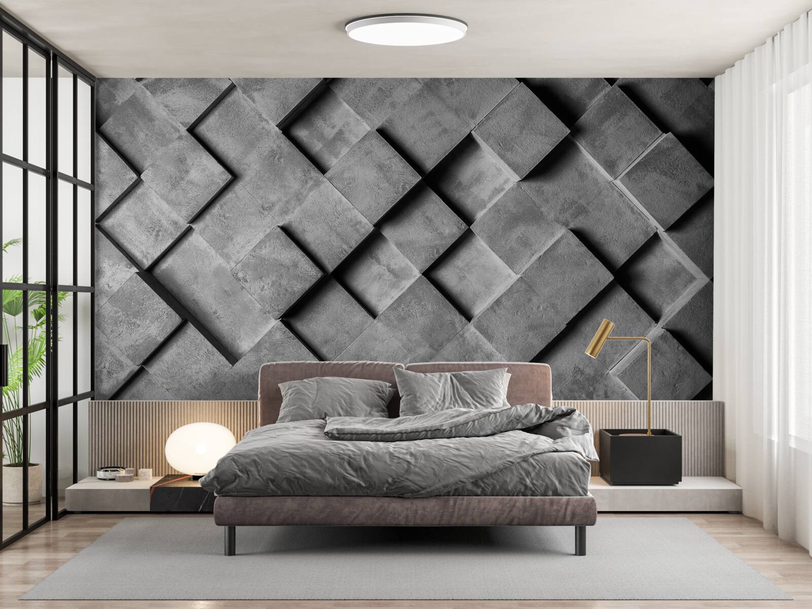 Papier peint rectangles 3D en gris