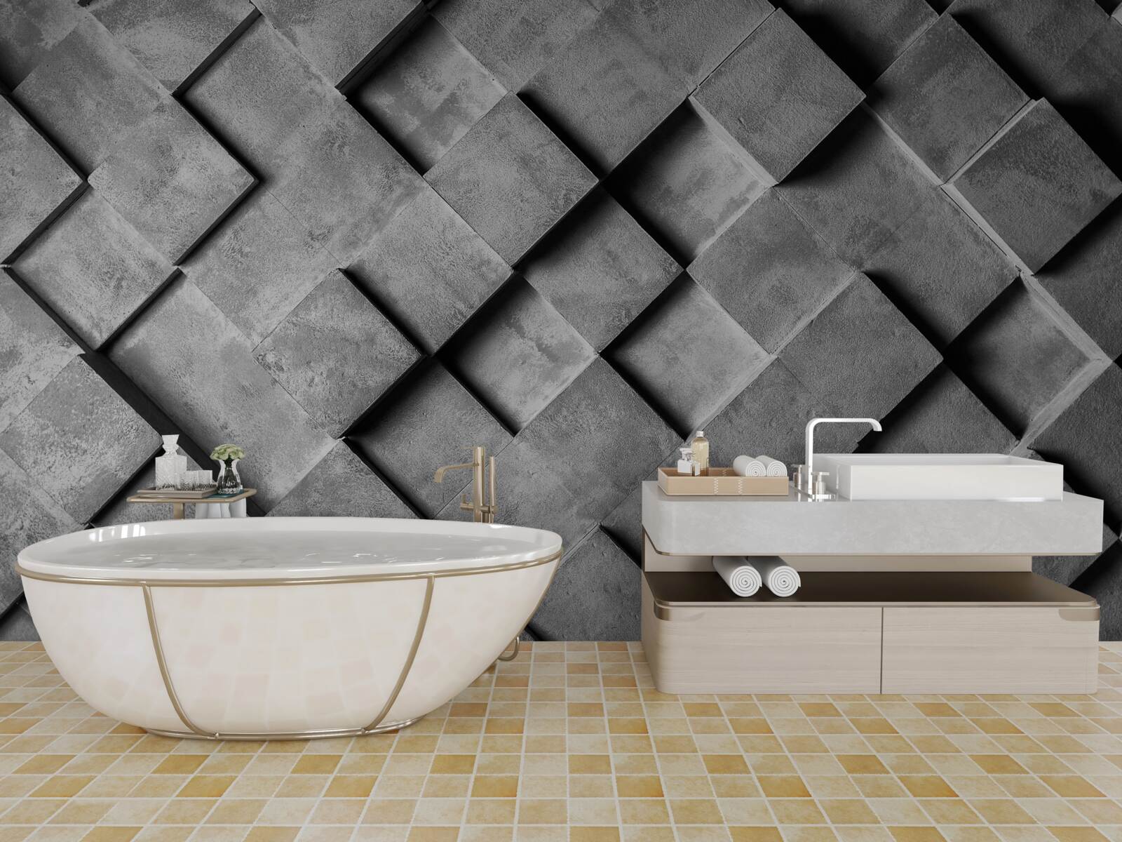 Papier peint rectangles 3D en gris