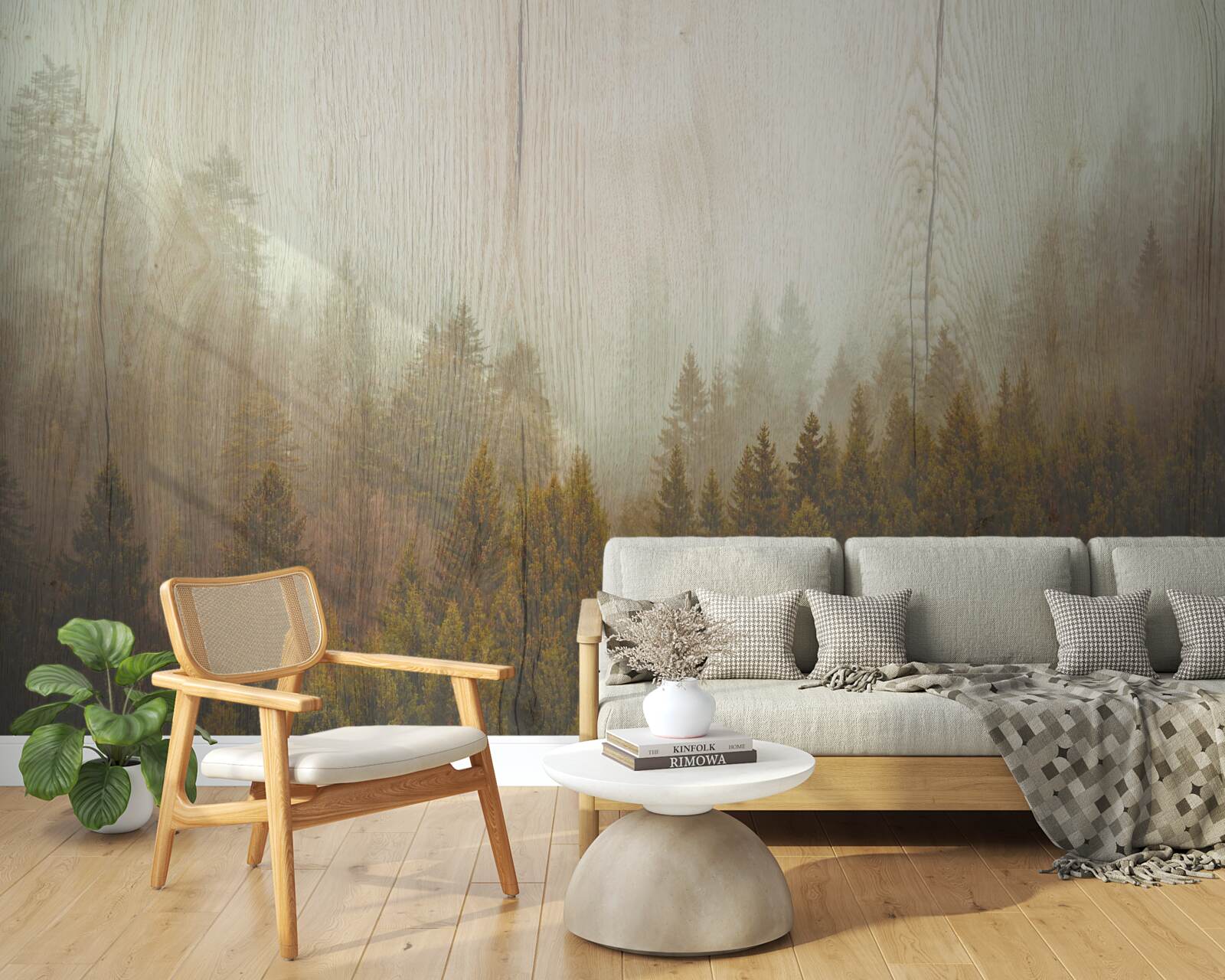 Papier peint forêt brumeuse en automne