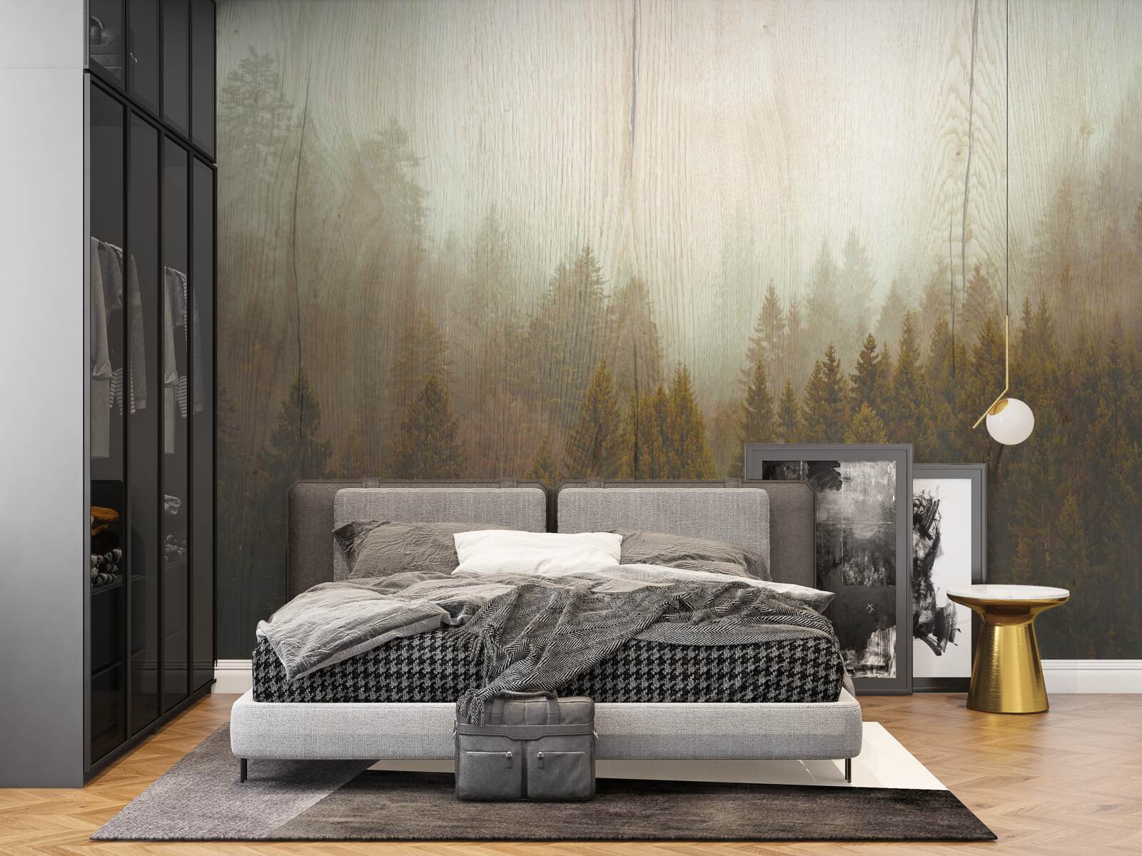 Papier peint forêt brumeuse en automne