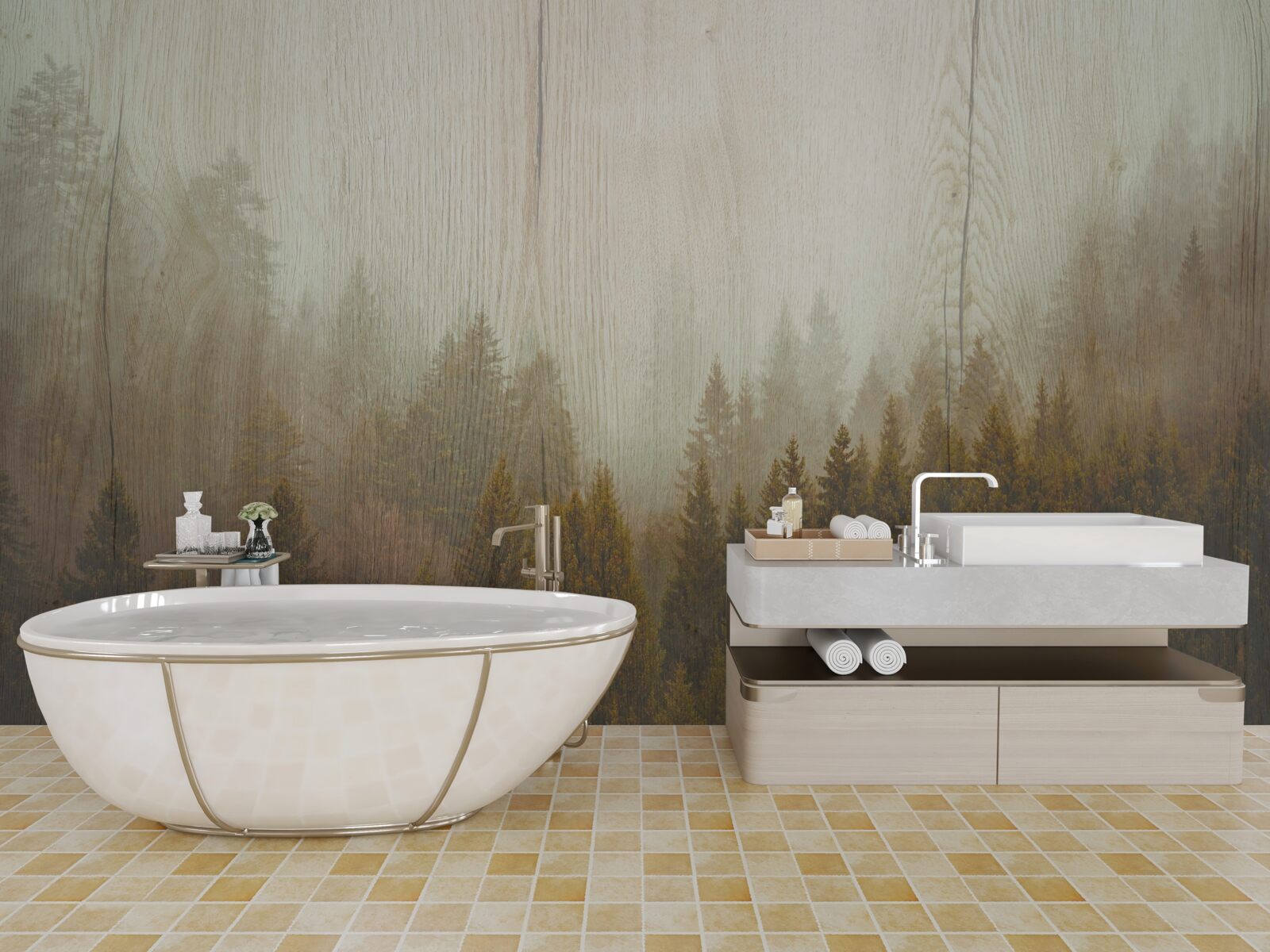 Papier peint forêt brumeuse en automne