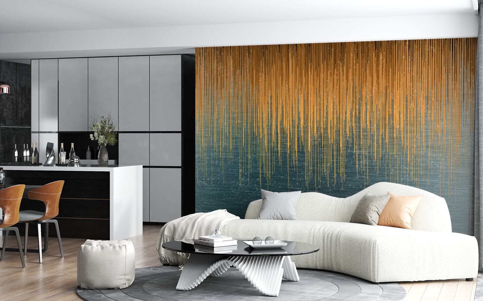 Papier peint branches de saule en robe d'automne au-dessus de la surface de l'eau