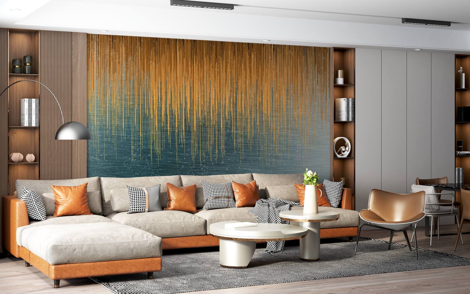 Papier peint branches de saule en robe d'automne au-dessus de la surface de l'eau