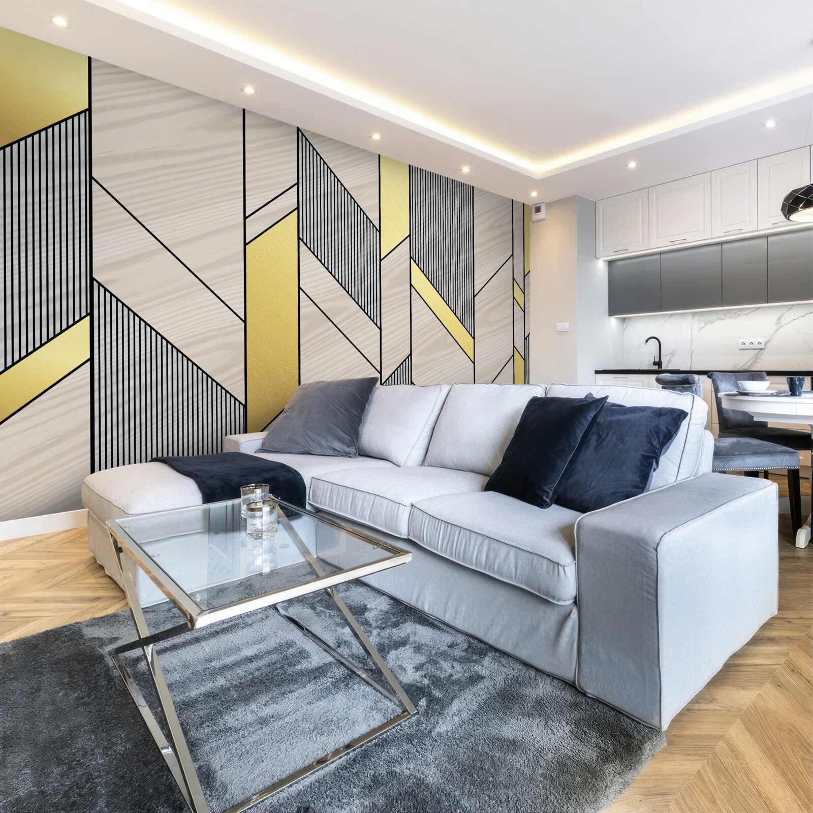 Papier peint lgolines verticales dorées