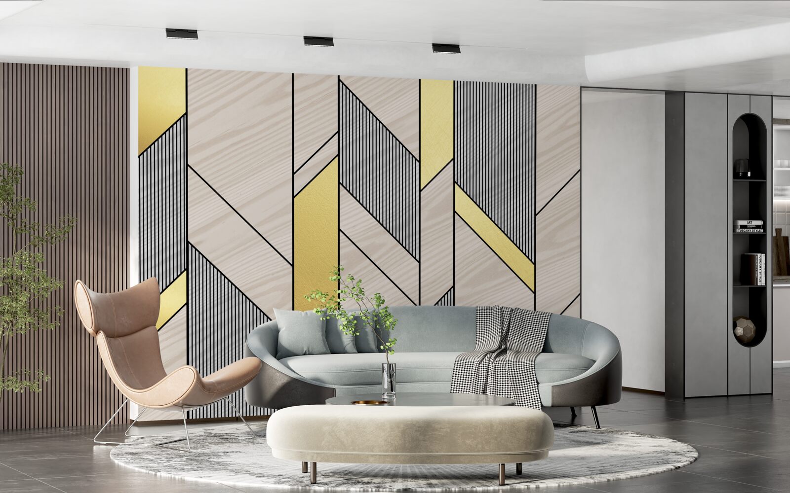 Papier peint lgolines verticales dorées