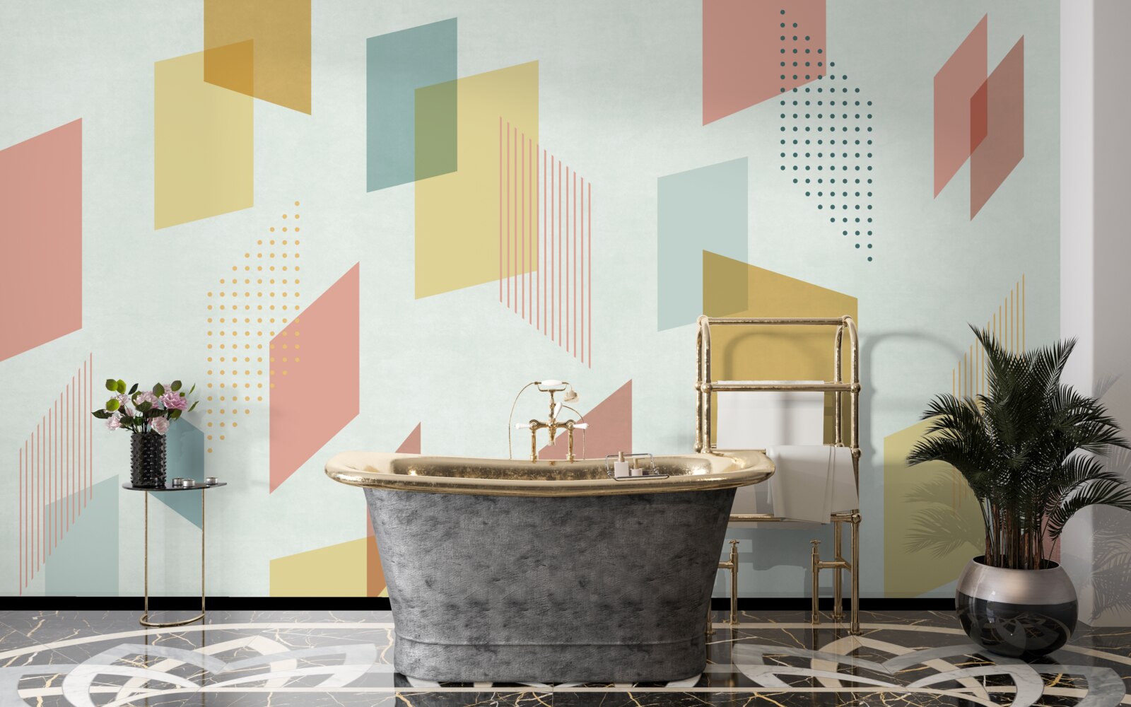 Papier peint des rectangles flottant dans l'air, peints de différentes couleurs