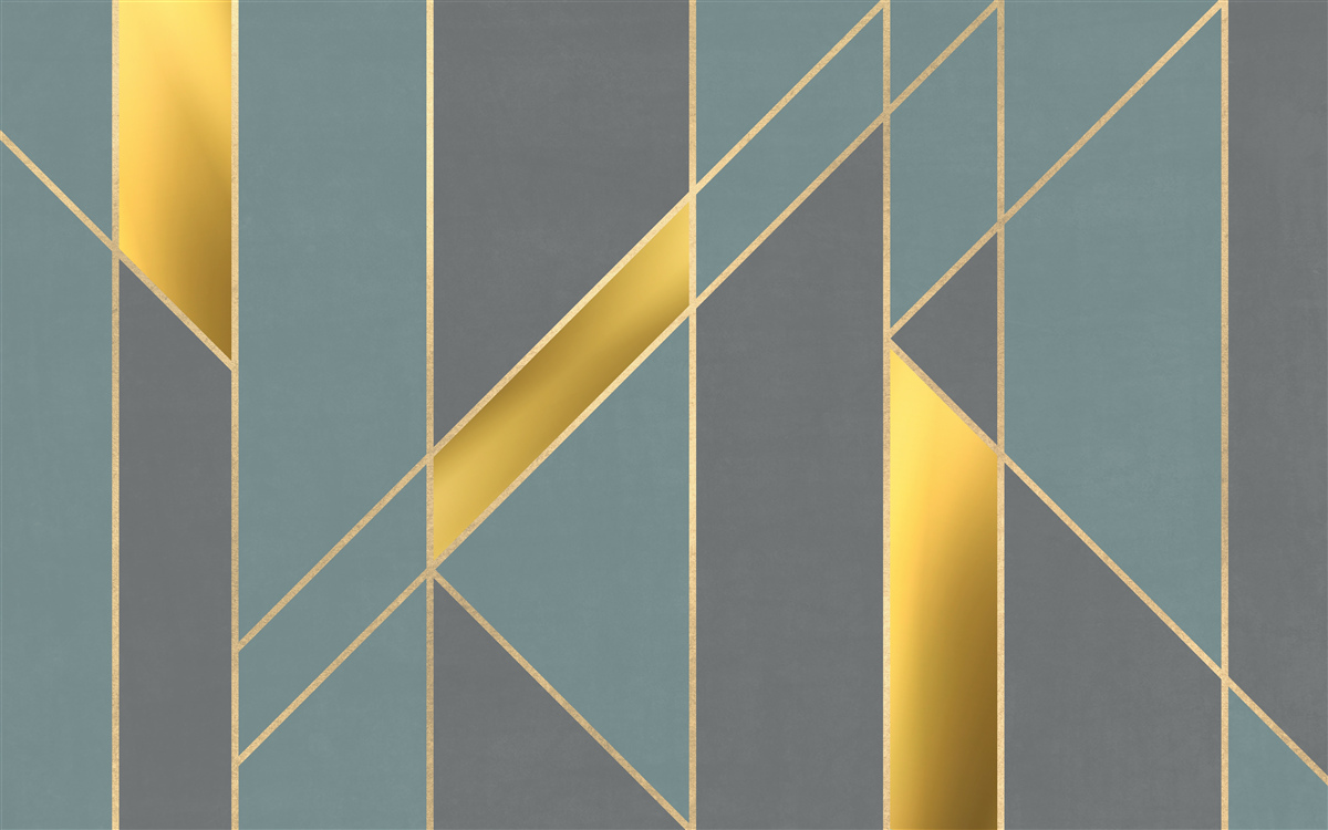 Papier peint figures bleues avec accents dorés