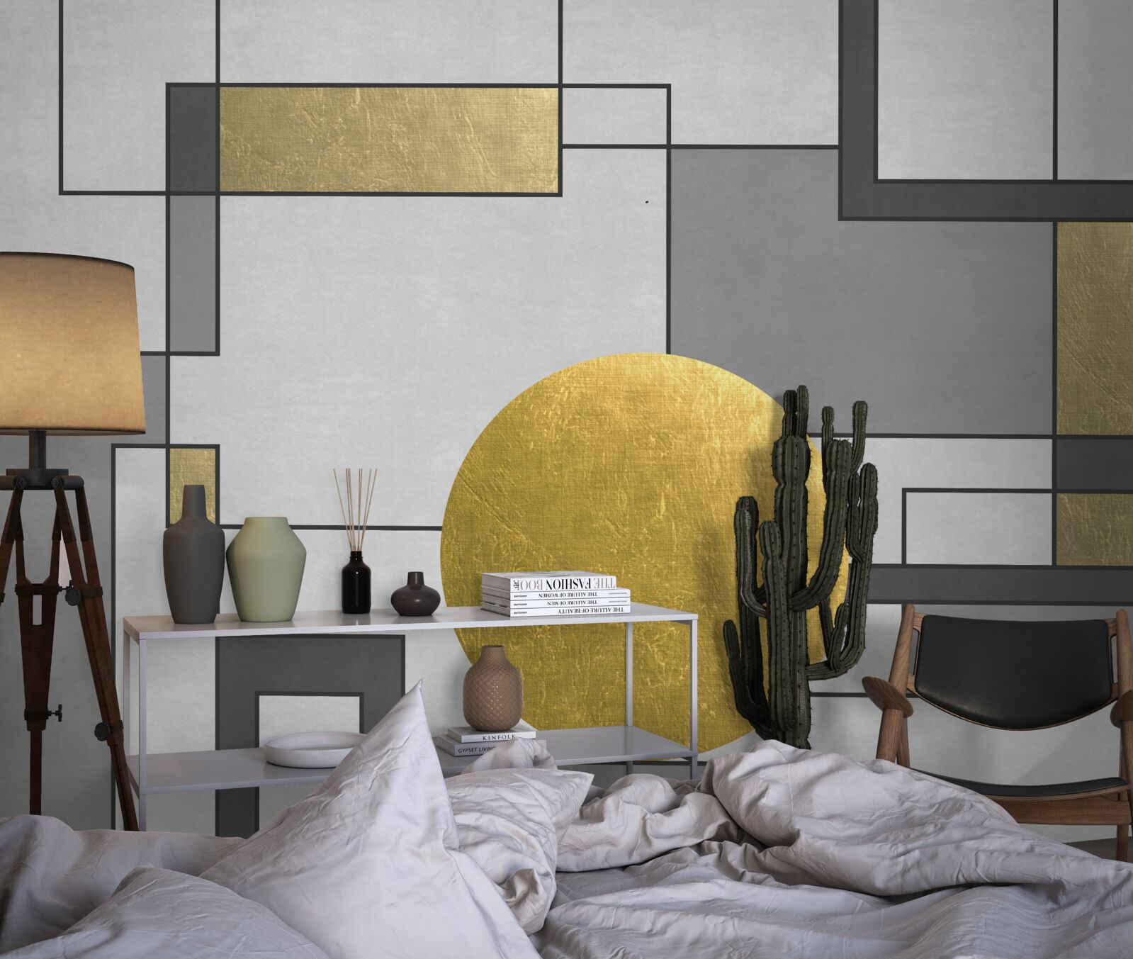 Papier peint globe d'or en place