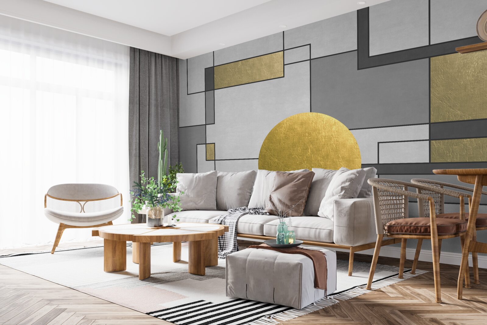 Papier peint globe d'or en place