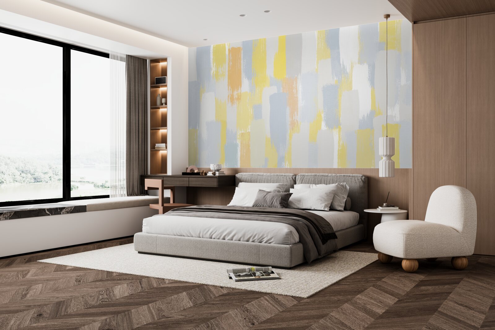 Papier peint lignes verticales dorées et brillantes