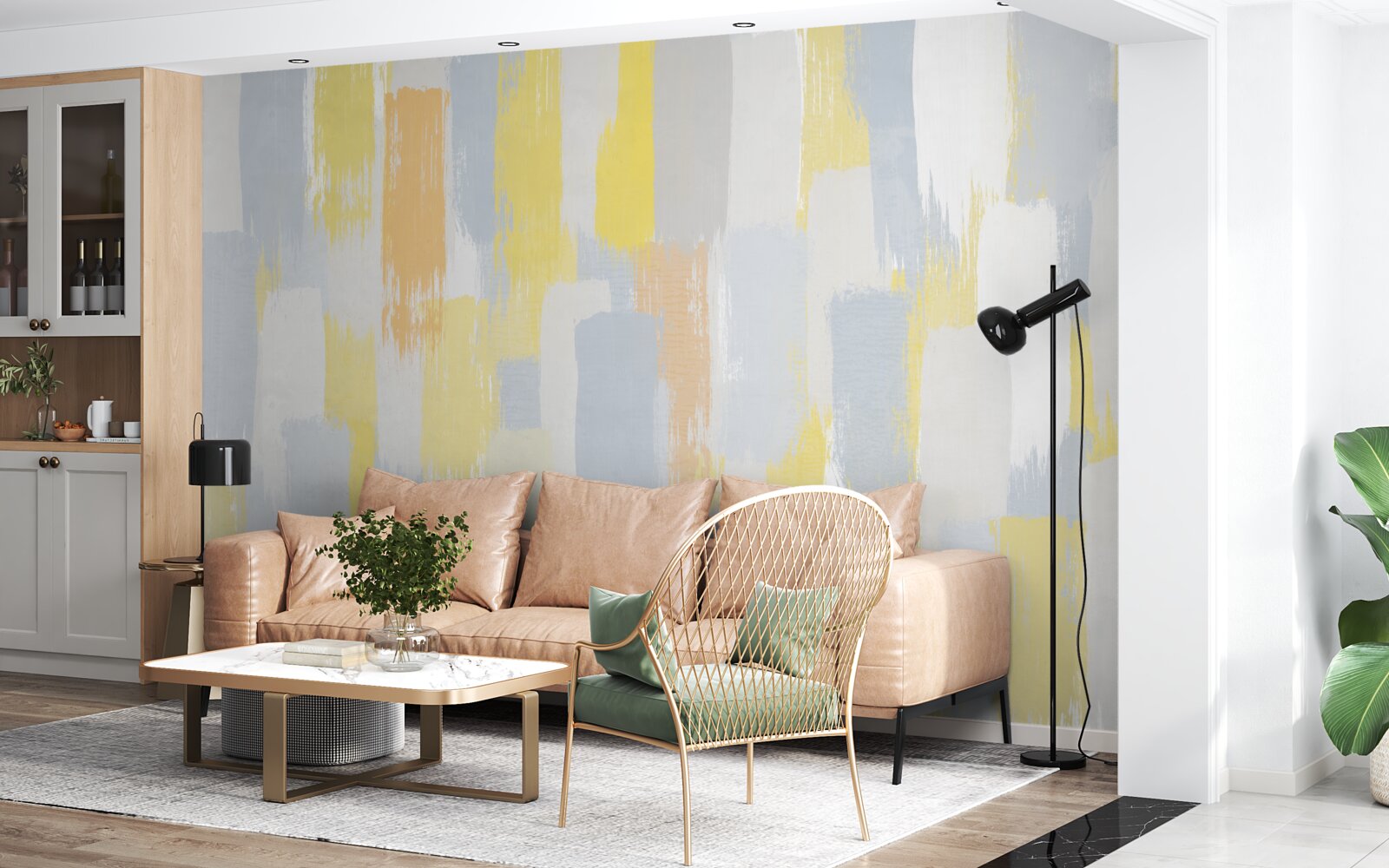 Papier peint lignes verticales dorées et brillantes