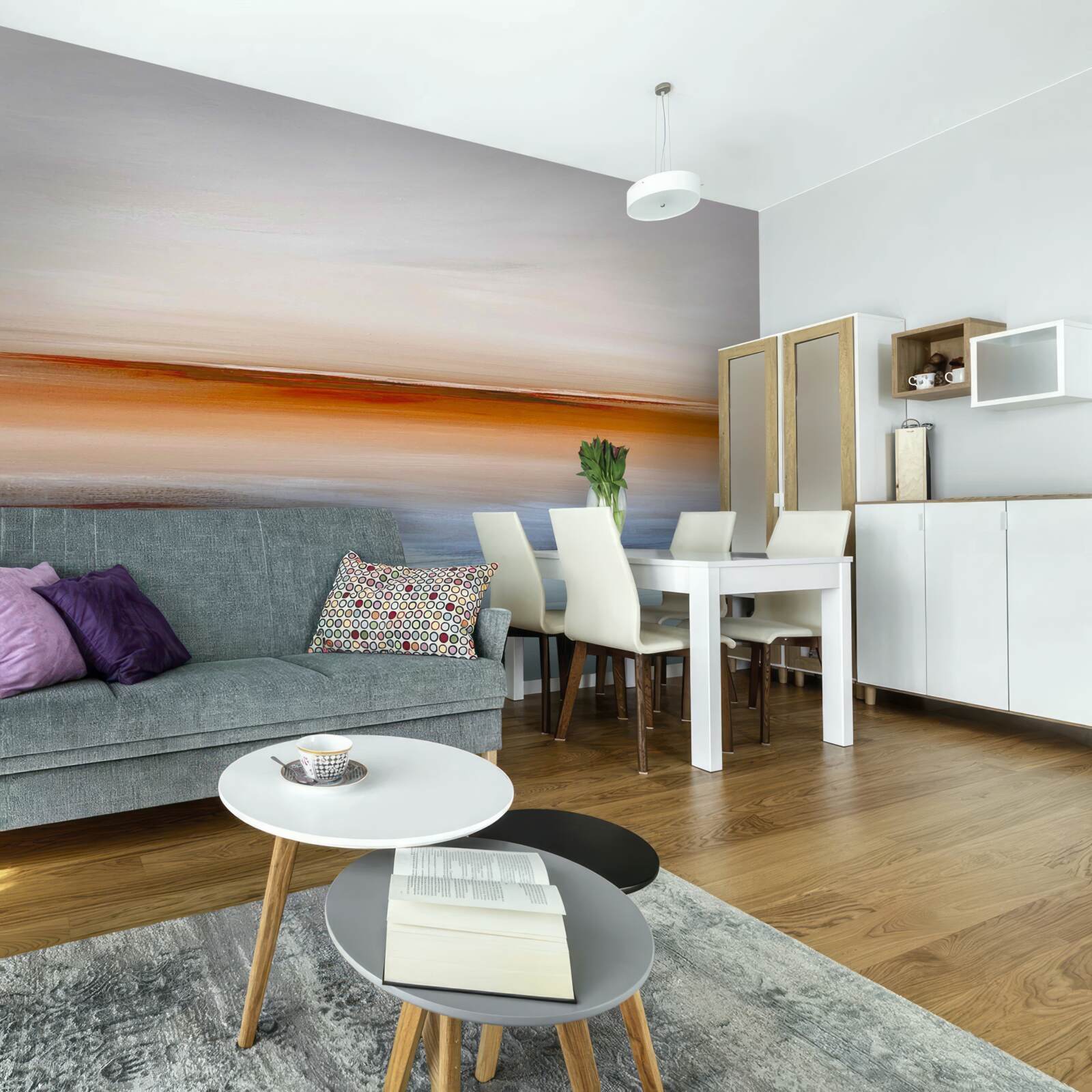 Papier peint calme sur la rivière sous le coucher de soleil du soir