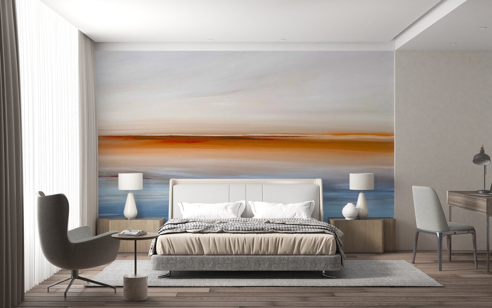 Papier peint calme sur la rivière sous le coucher de soleil du soir