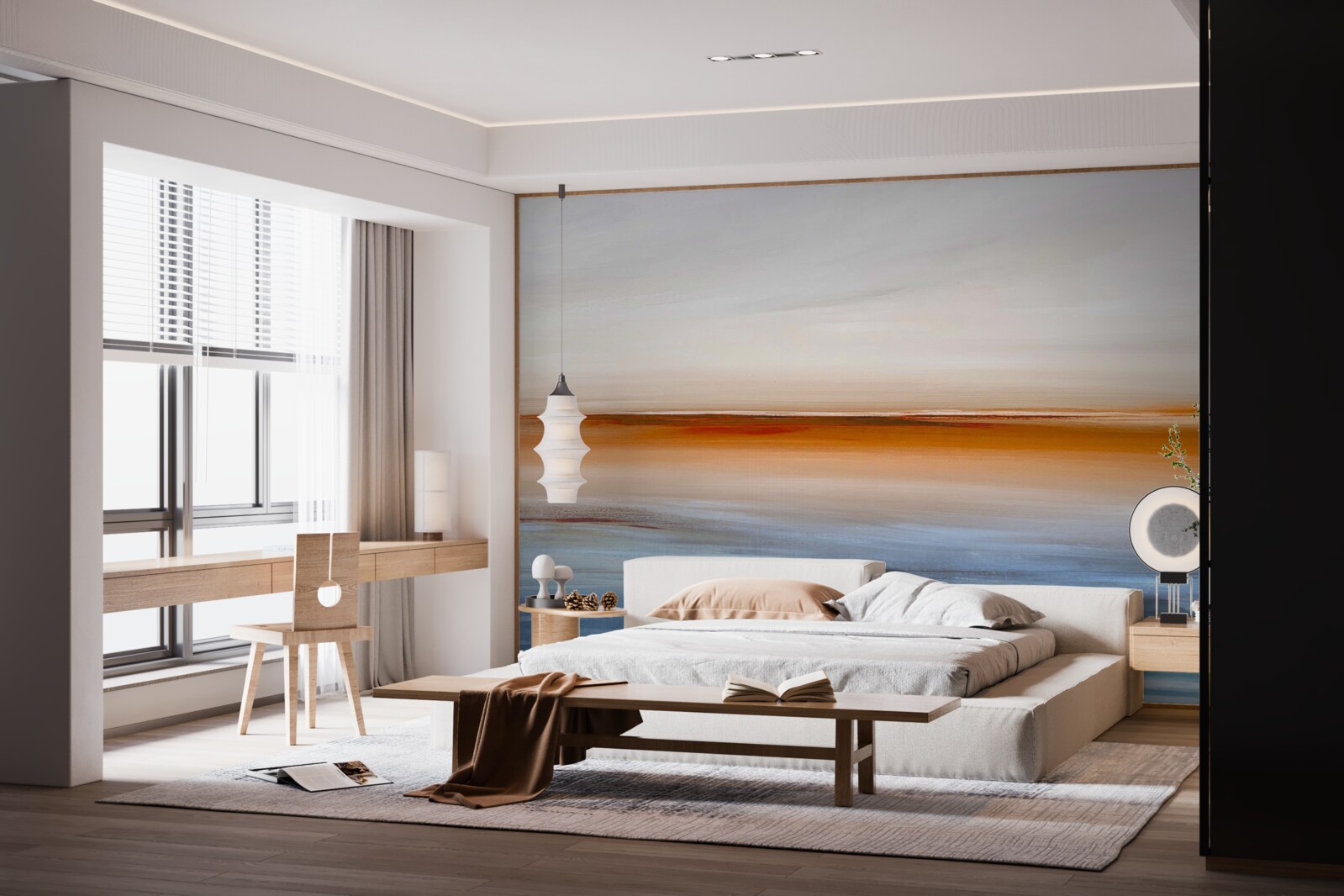 Papier peint calme sur la rivière sous le coucher de soleil du soir