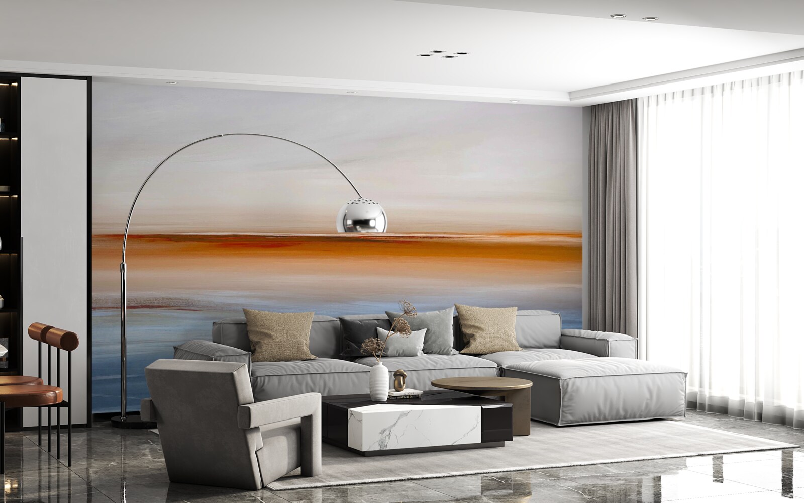 Papier peint calme sur la rivière sous le coucher de soleil du soir