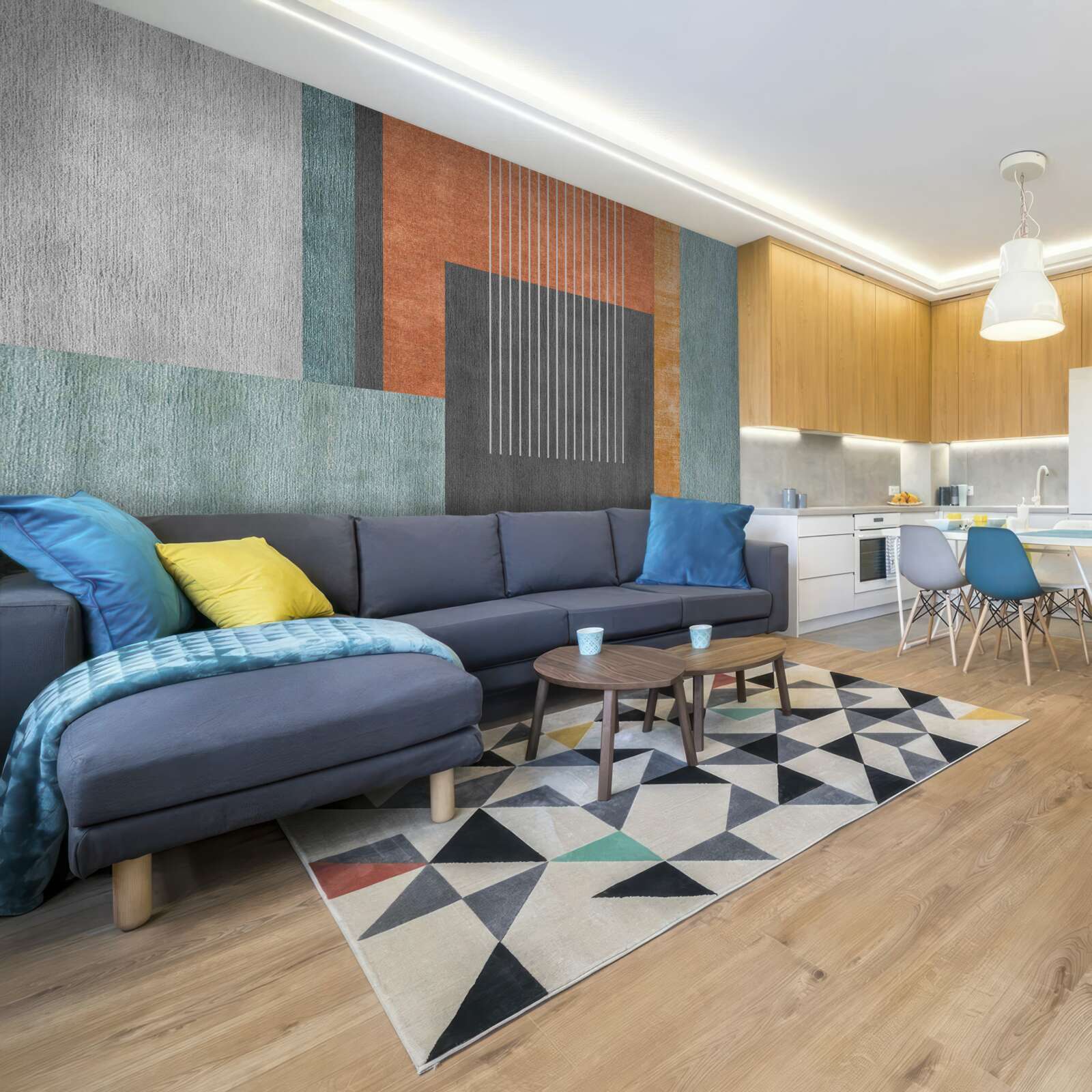 Papier peint des rectangles dans des tons pastel et des lignes orientées verticalement