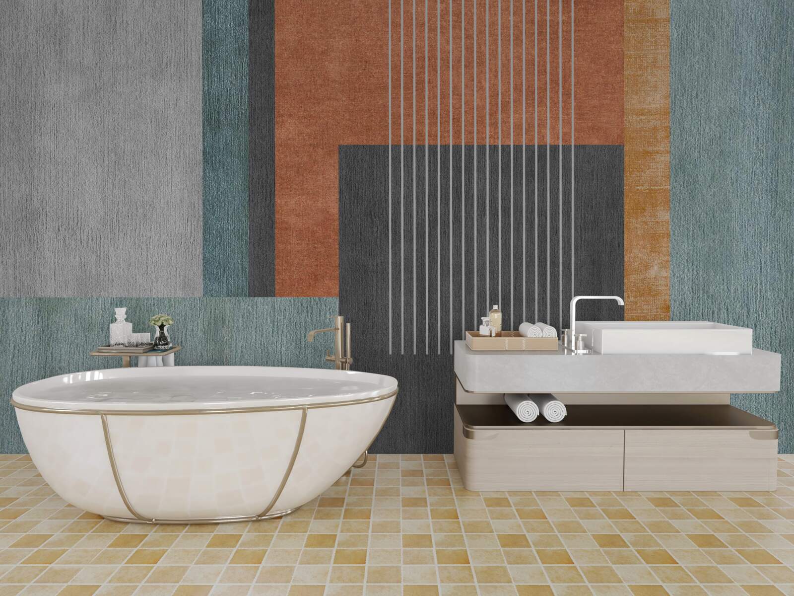 Papier peint des rectangles dans des tons pastel et des lignes orientées verticalement