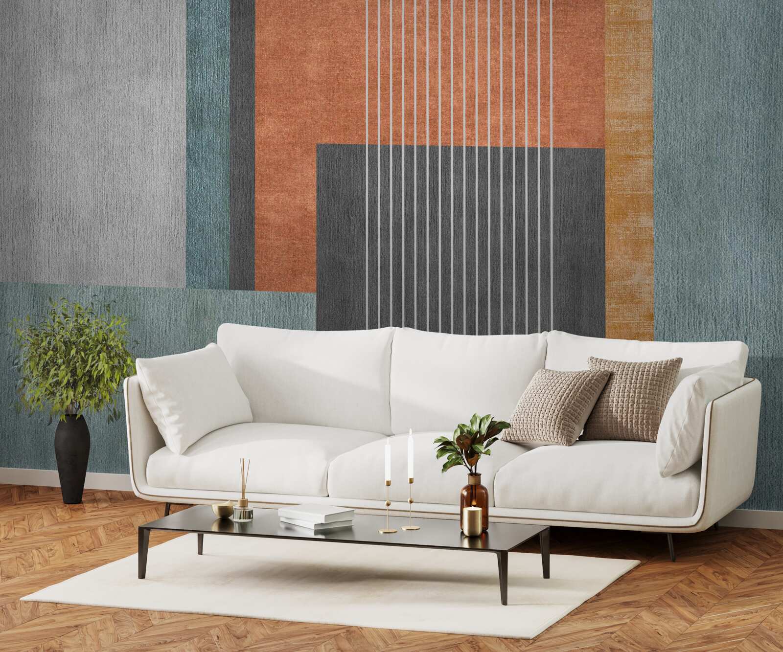 Papier peint des rectangles dans des tons pastel et des lignes orientées verticalement