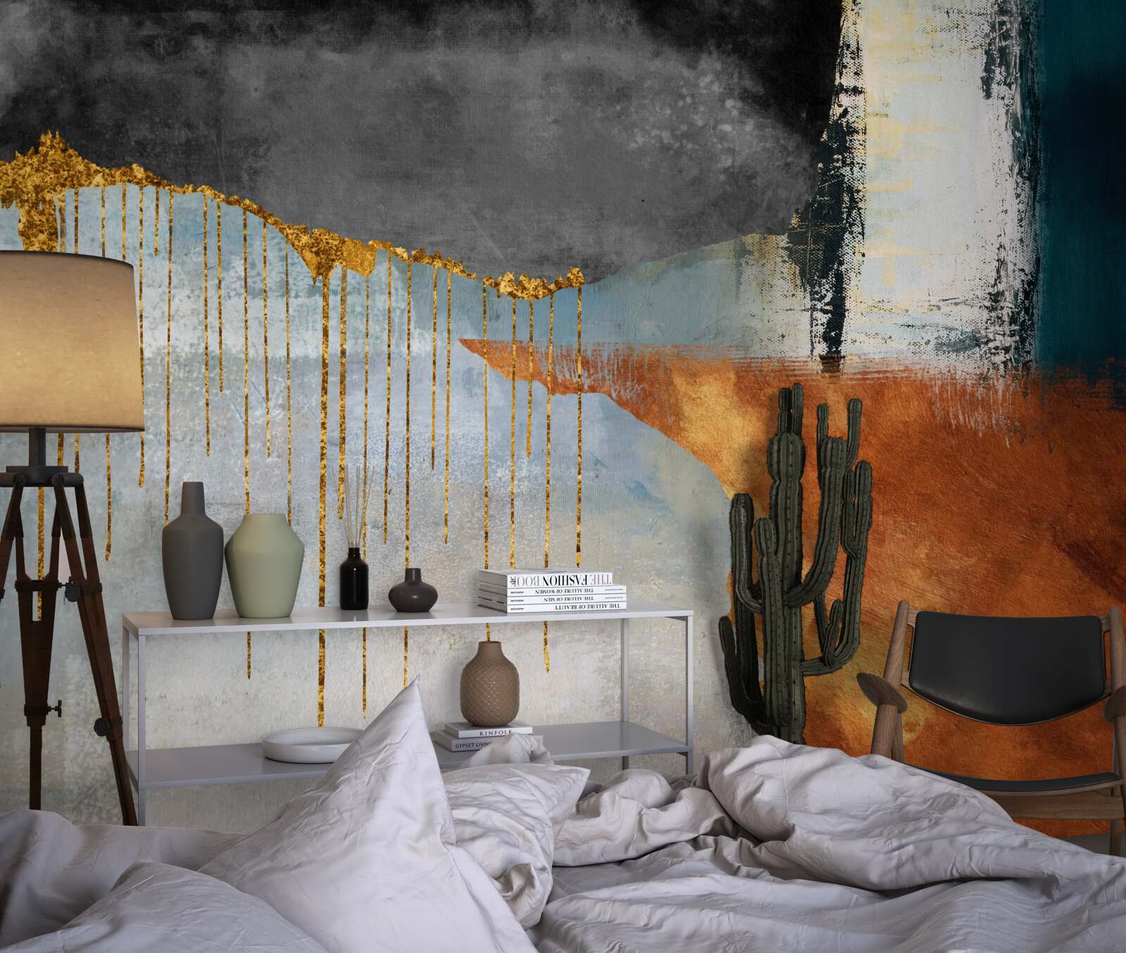 Papier peint des ruisseaux dorés qui se fondent dans une palette de teintes différentes