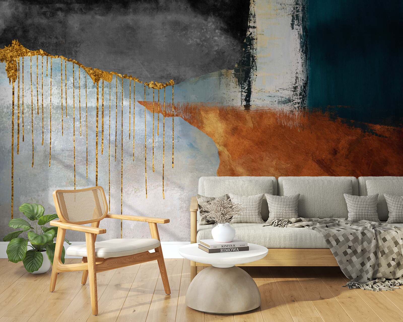 Papier peint des ruisseaux dorés qui se fondent dans une palette de teintes différentes