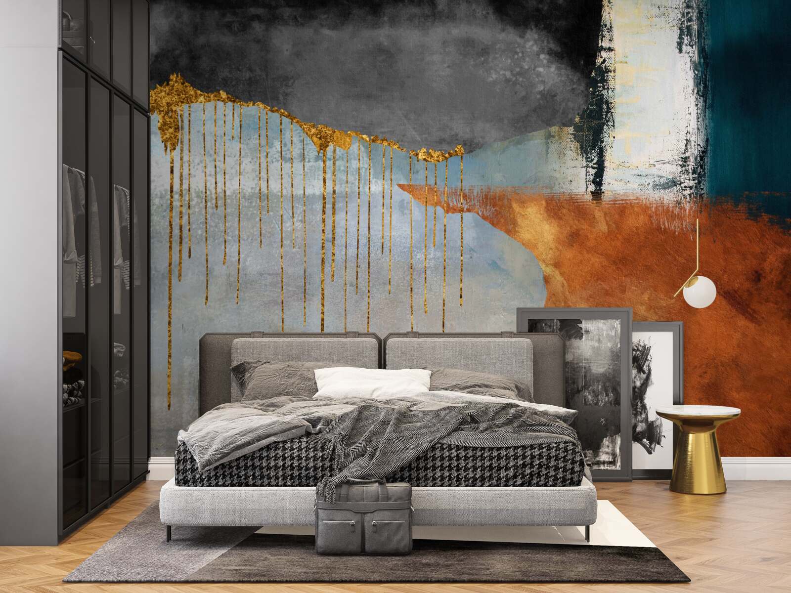 Papier peint des ruisseaux dorés qui se fondent dans une palette de teintes différentes