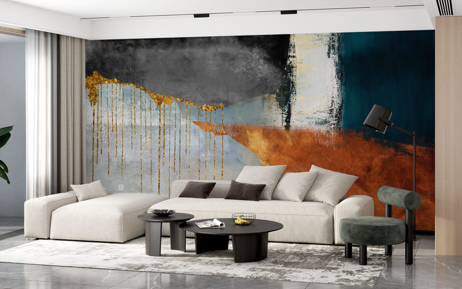 Papier peint des ruisseaux dorés qui se fondent dans une palette de teintes différentes