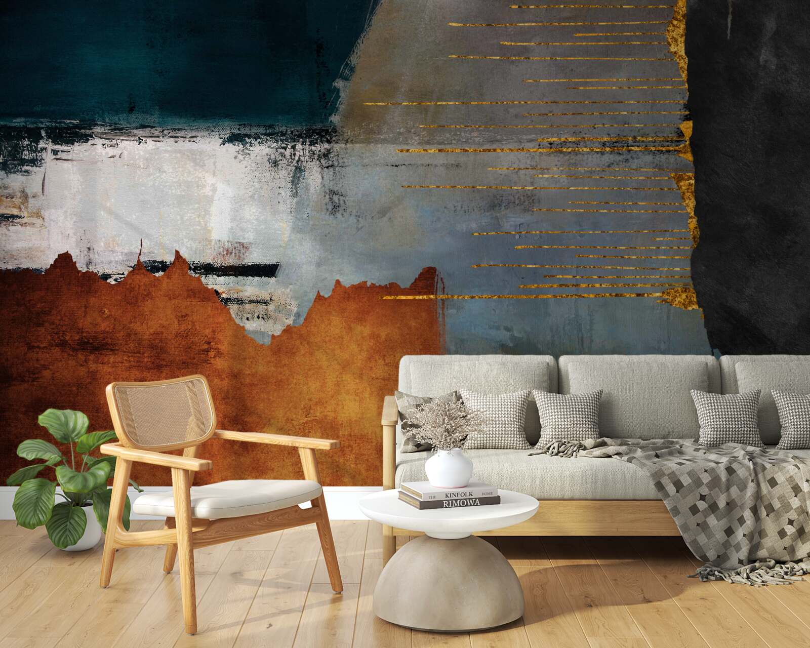 Papier peint le fond coloré est décoré de lignes d'or