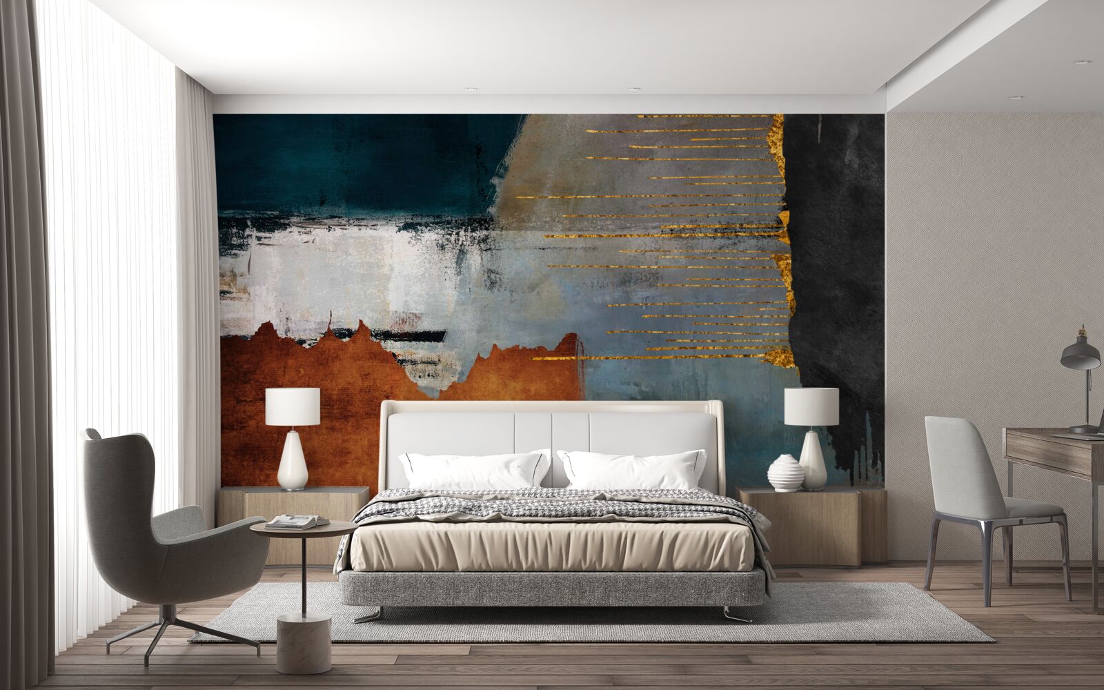 Papier peint le fond coloré est décoré de lignes d'or