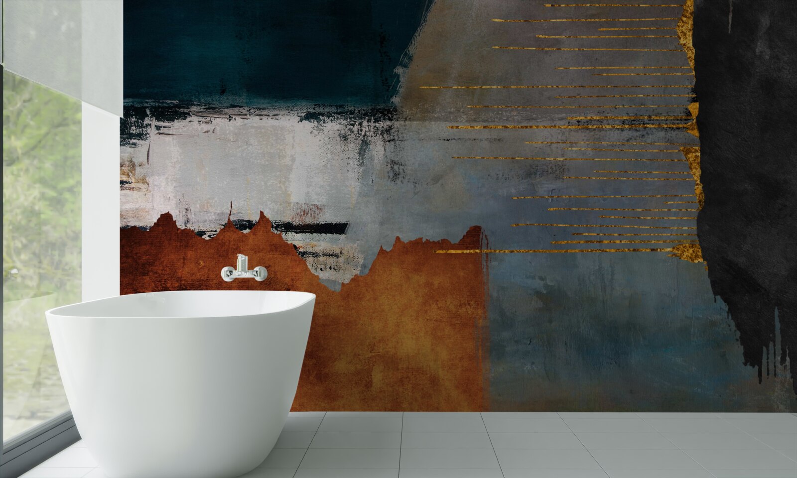 Papier peint le fond coloré est décoré de lignes d'or