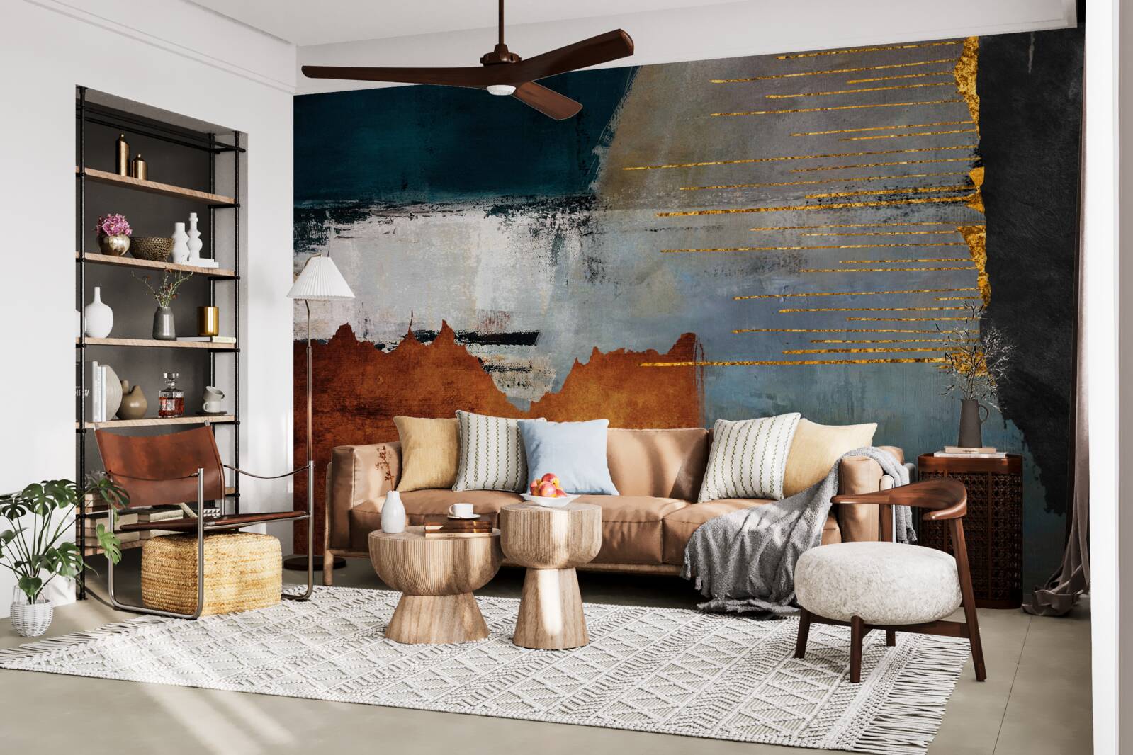 Papier peint le fond coloré est décoré de lignes d'or