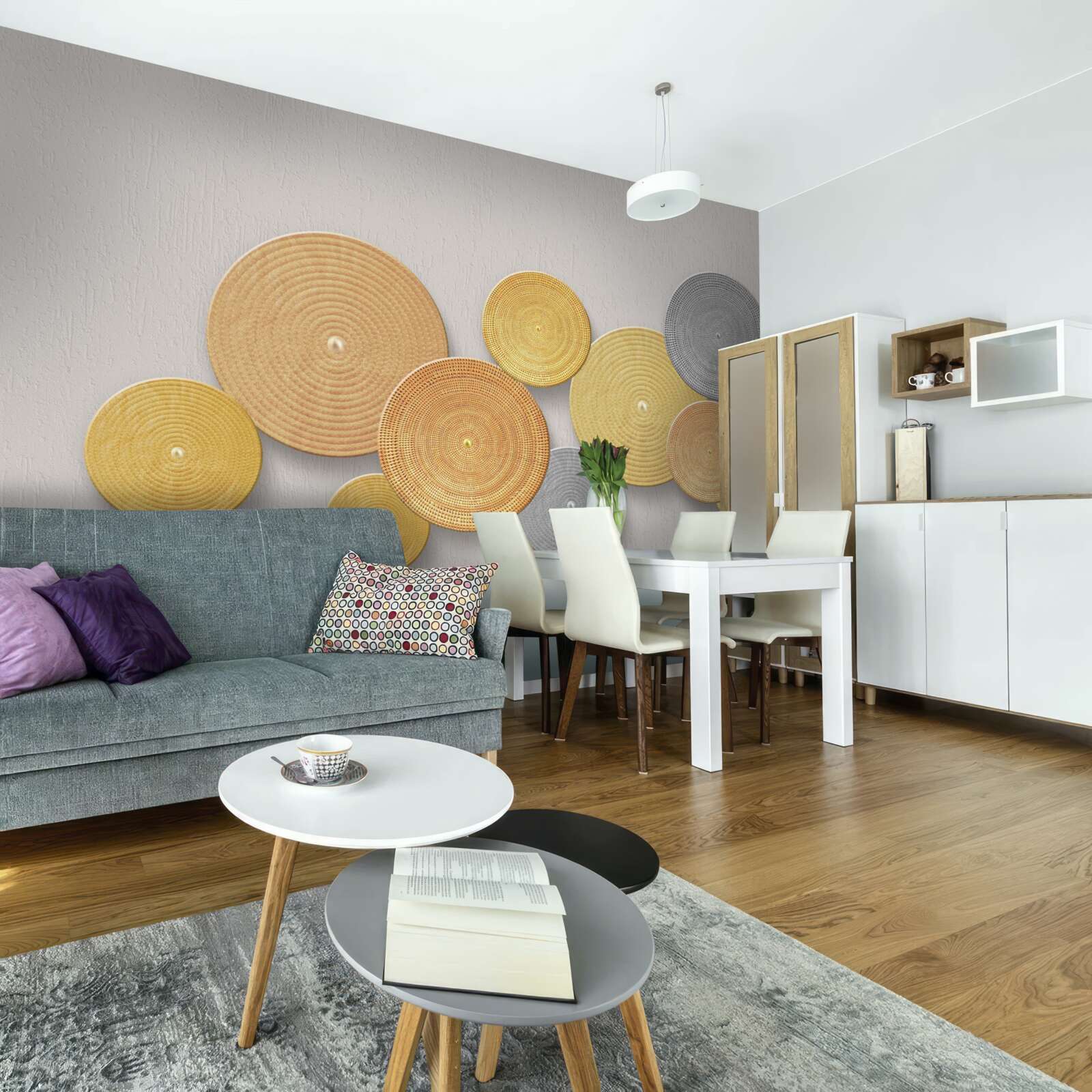 Papier peint tranches de bois de différentes couleurs