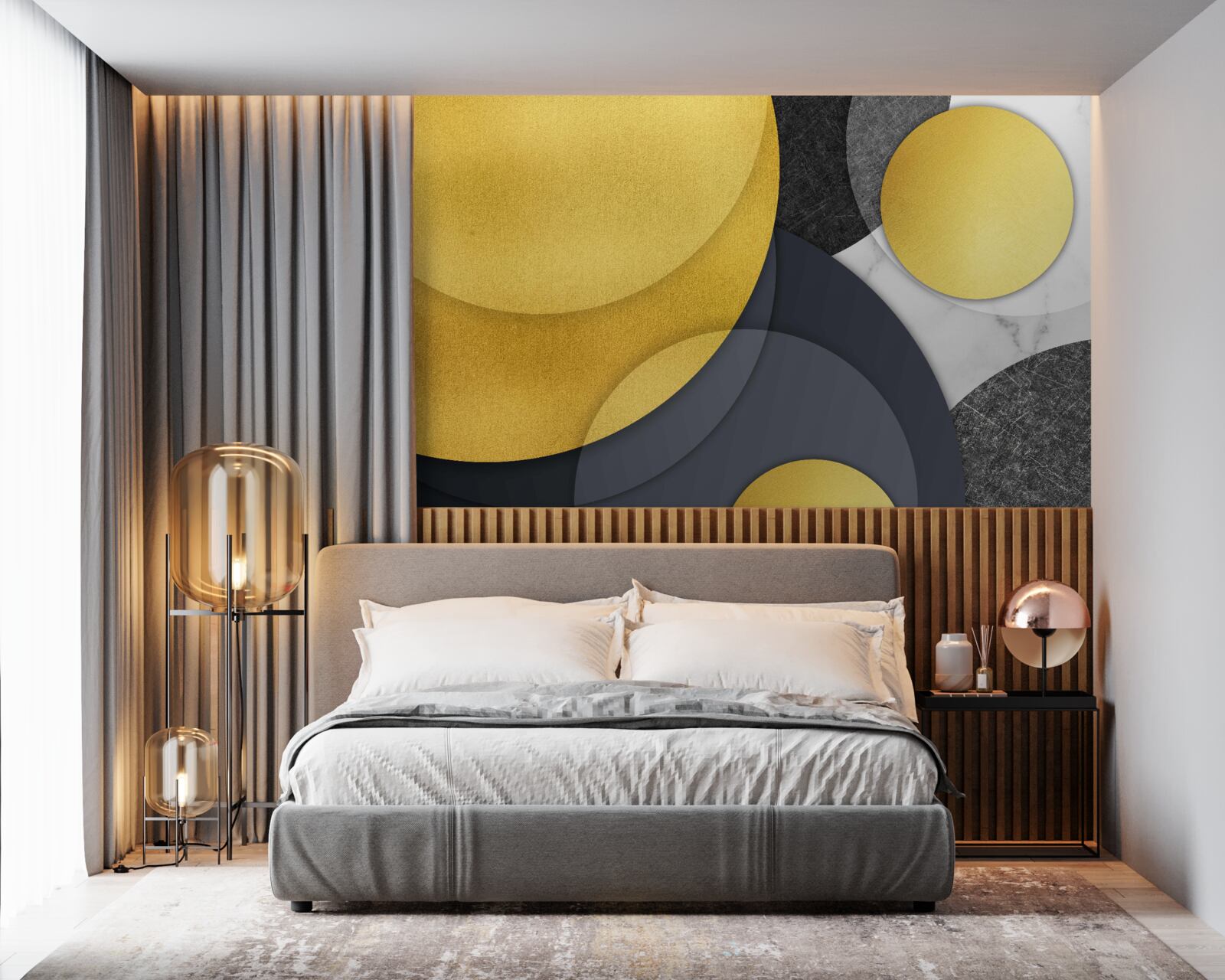 Papier peint des boules d'or flottent dans l'air