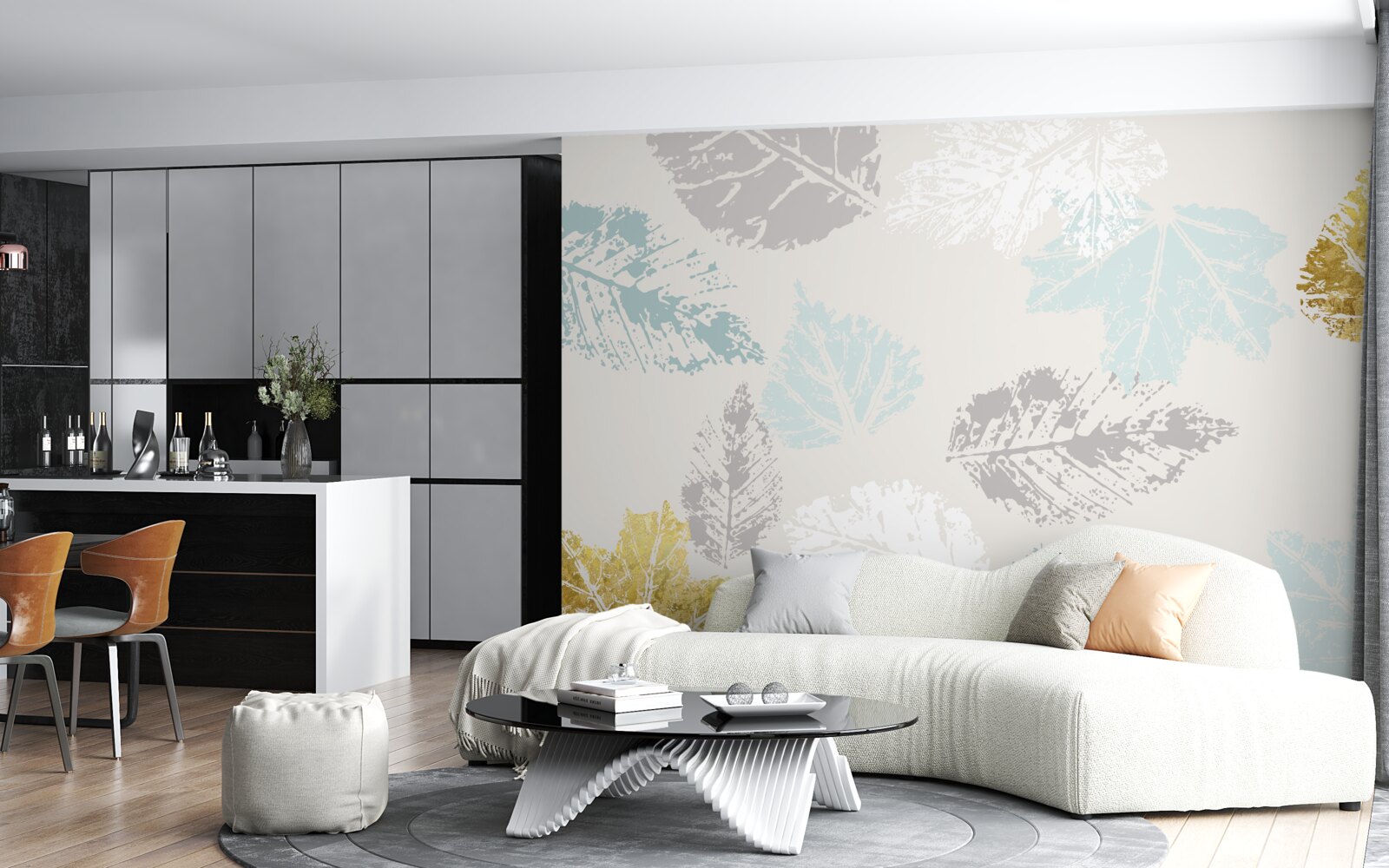 Papier peint les feuilles d'automne laissent leur empreinte sur la peinture