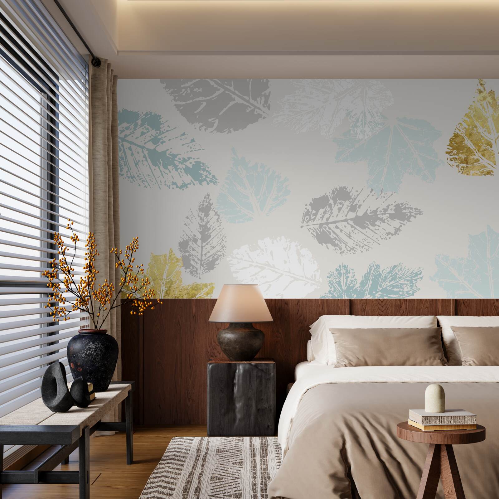 Papier peint les feuilles d'automne laissent leur empreinte sur la peinture