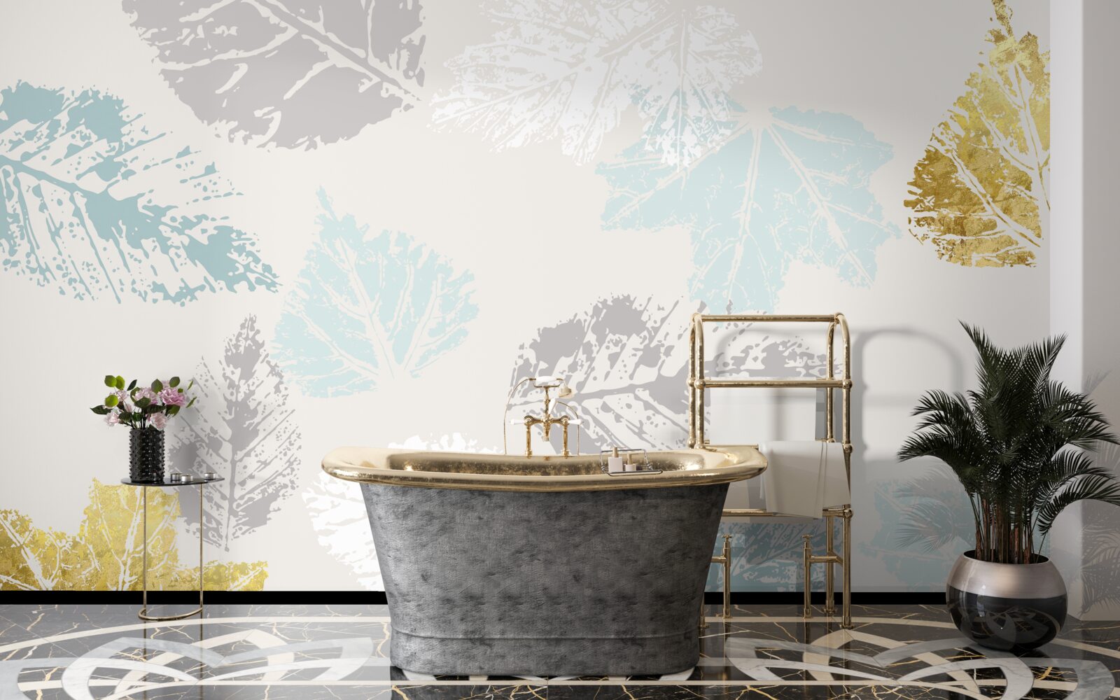 Papier peint les feuilles d'automne laissent leur empreinte sur la peinture