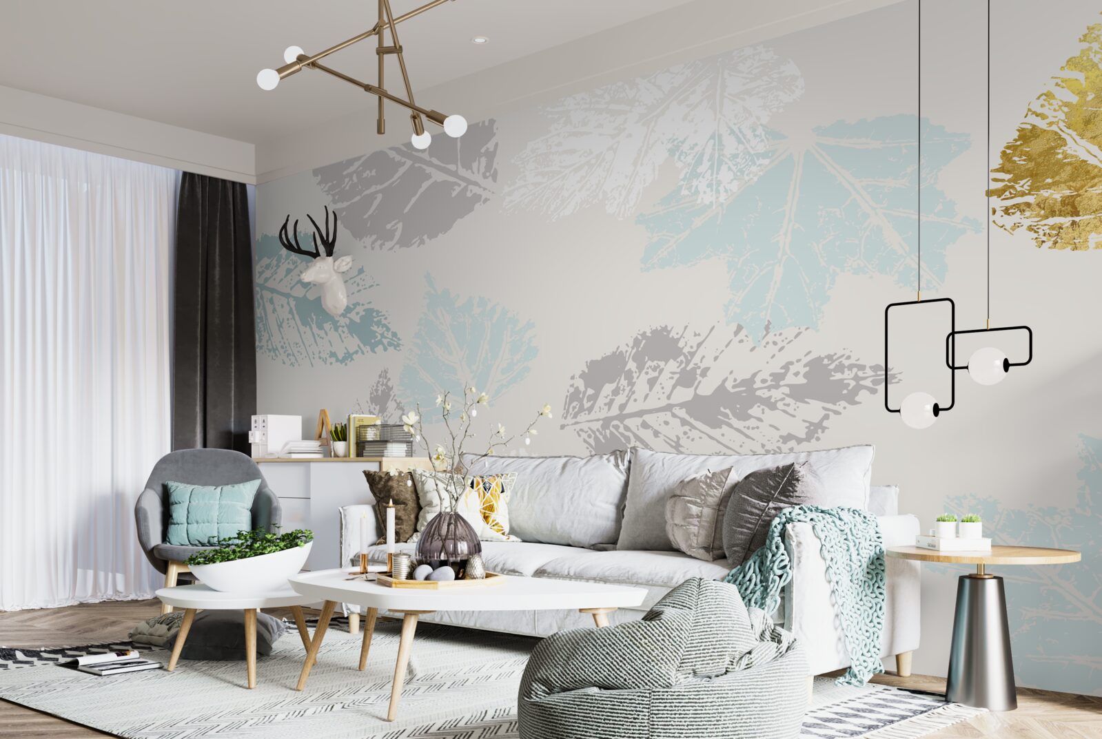 Papier peint les feuilles d'automne laissent leur empreinte sur la peinture