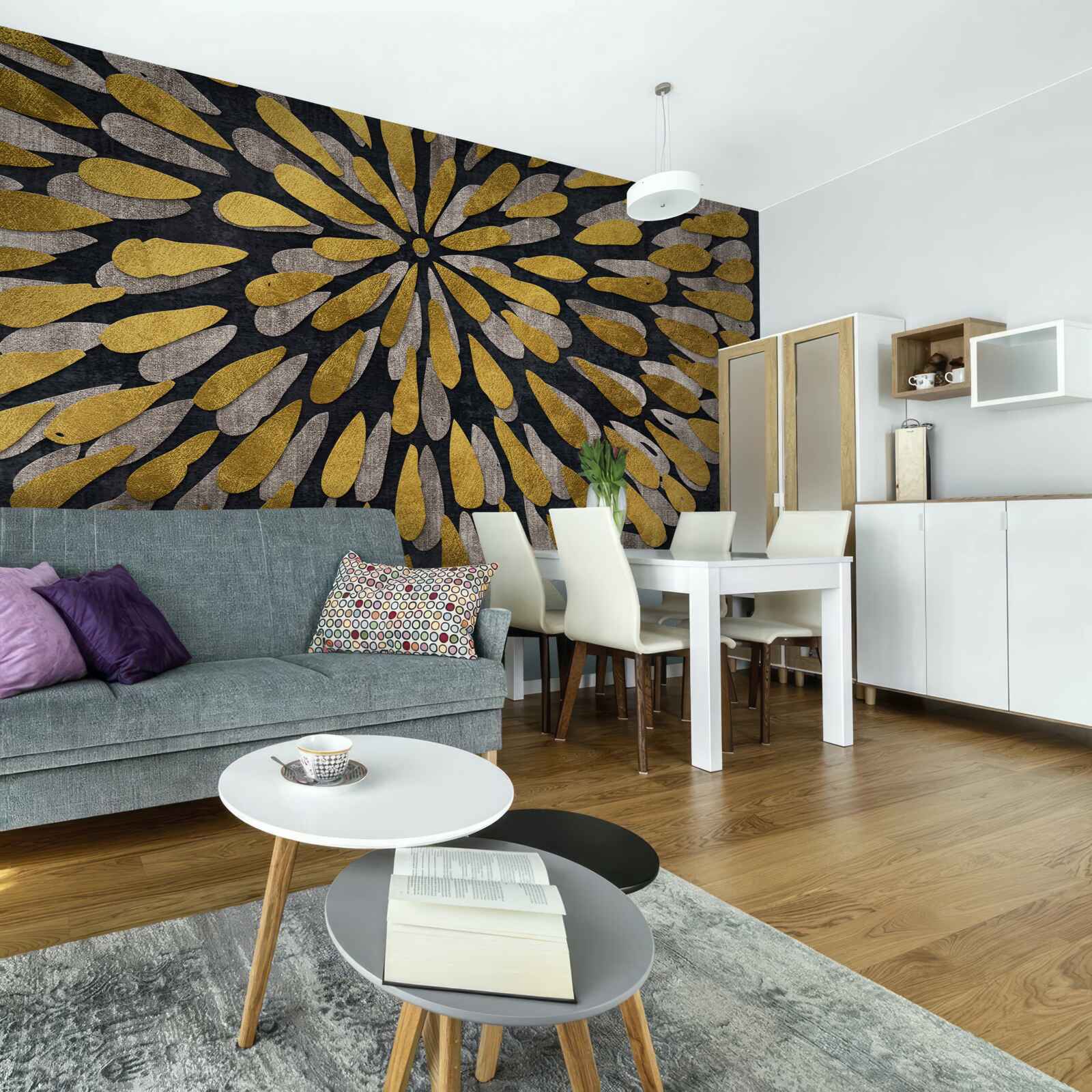 Papier peint pissenlit aux reflets dorés