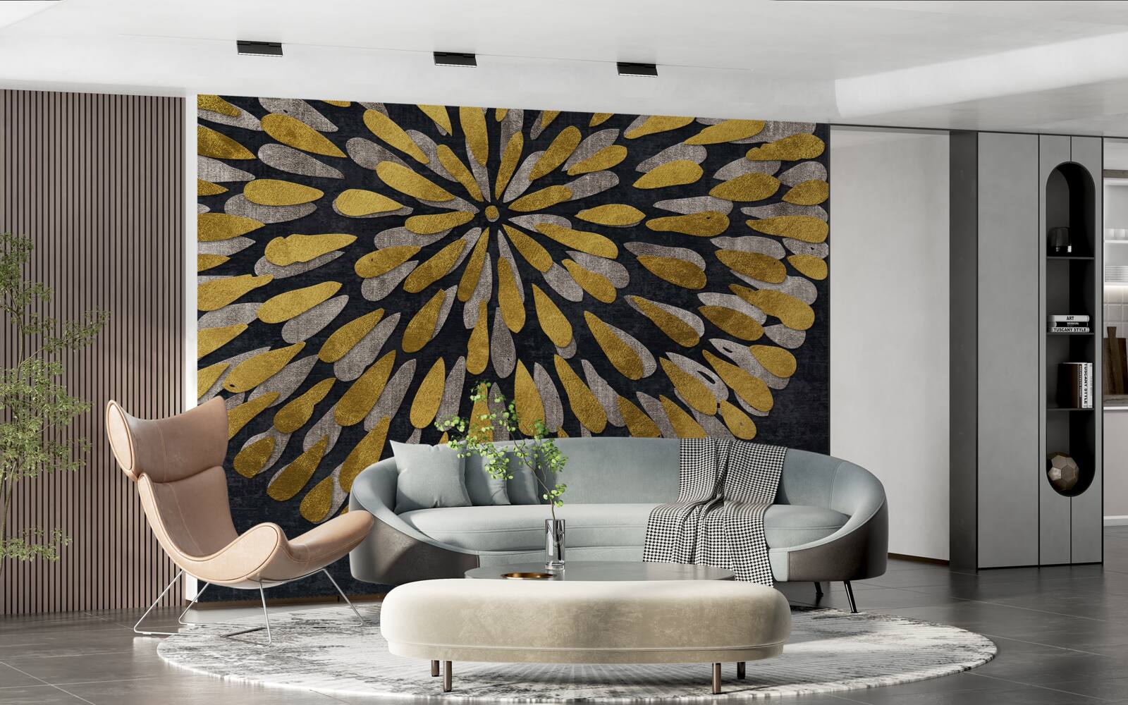 Papier peint pissenlit aux reflets dorés