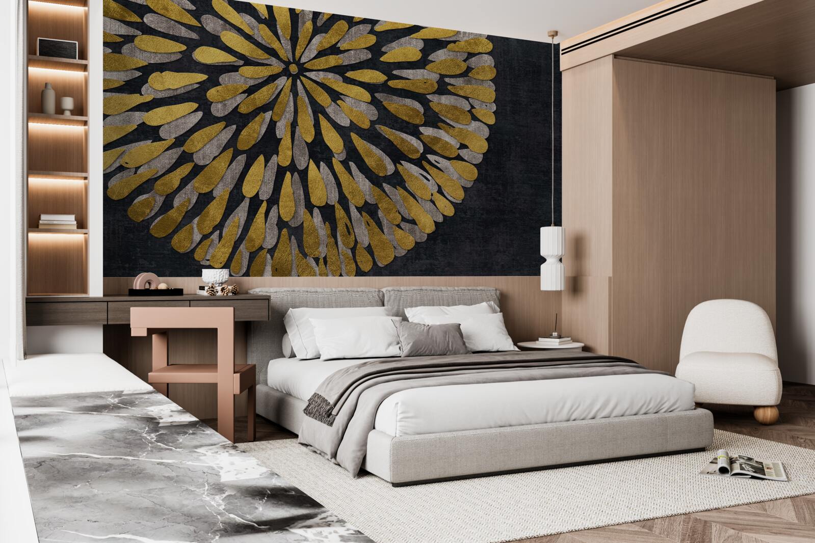 Papier peint pissenlit aux reflets dorés