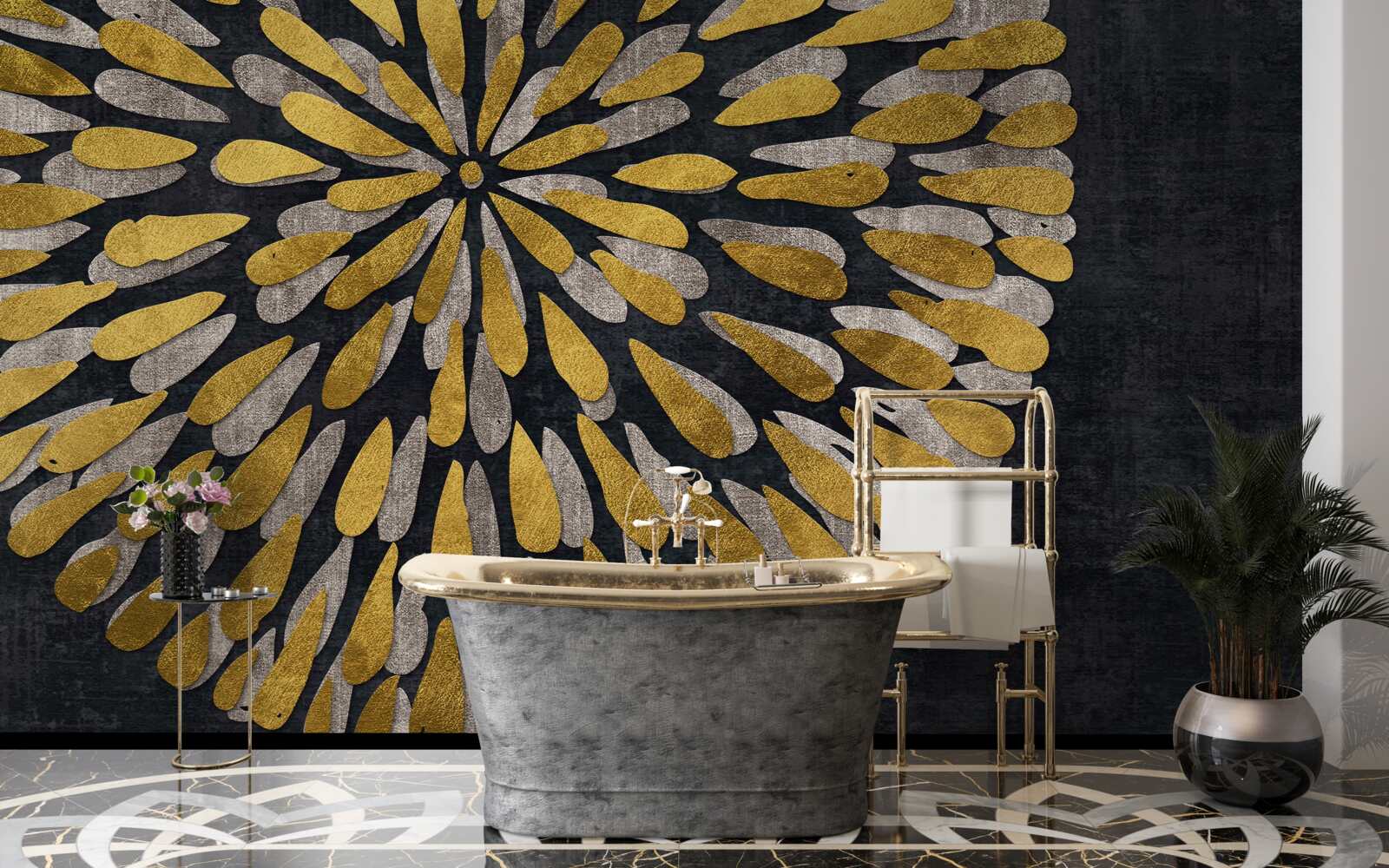 Papier peint pissenlit aux reflets dorés