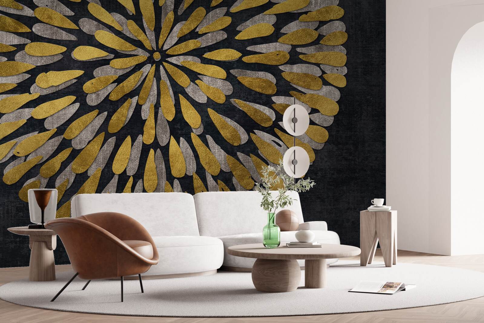 Papier peint pissenlit aux reflets dorés