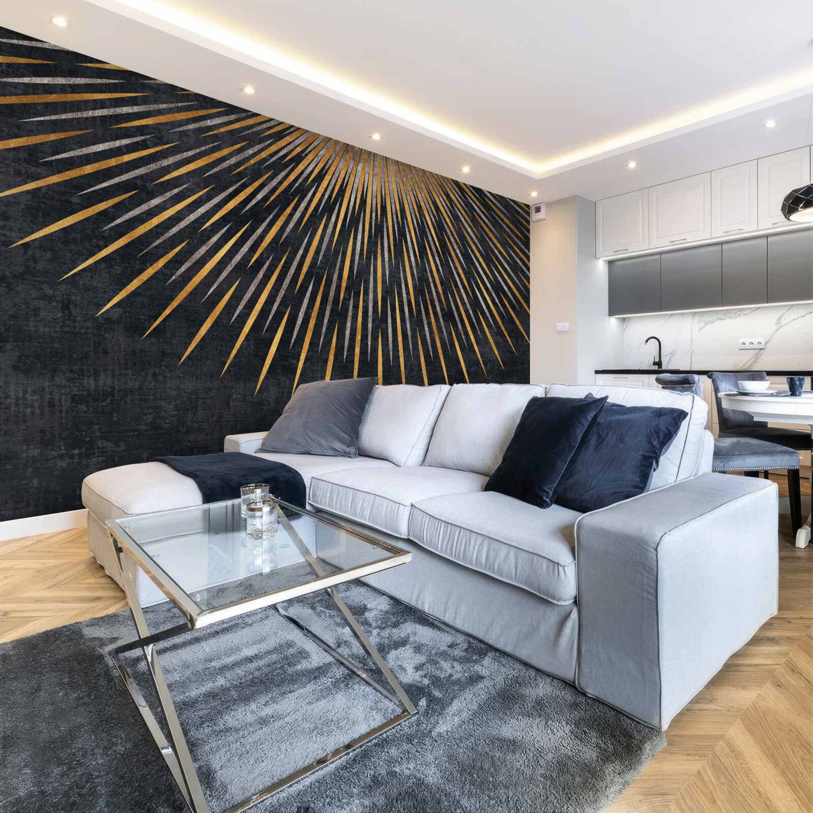 Papier peint rayons de soleil sur fond sombre