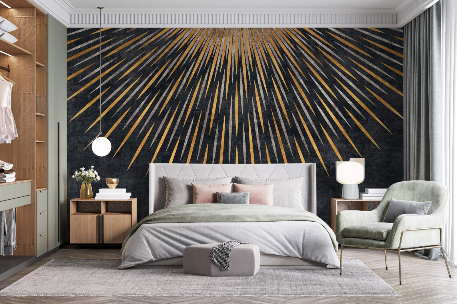 Papier peint rayons de soleil sur fond sombre